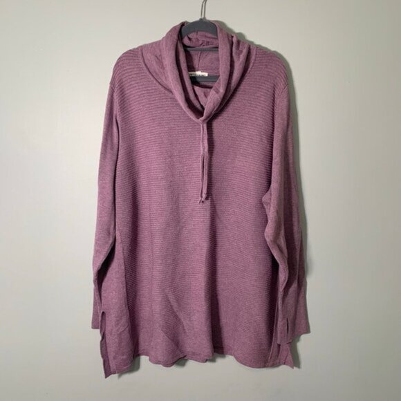 Artisan NY light plum cowl neck drawstring ribbed long sleeve athleisure top - Picture 1 of 11